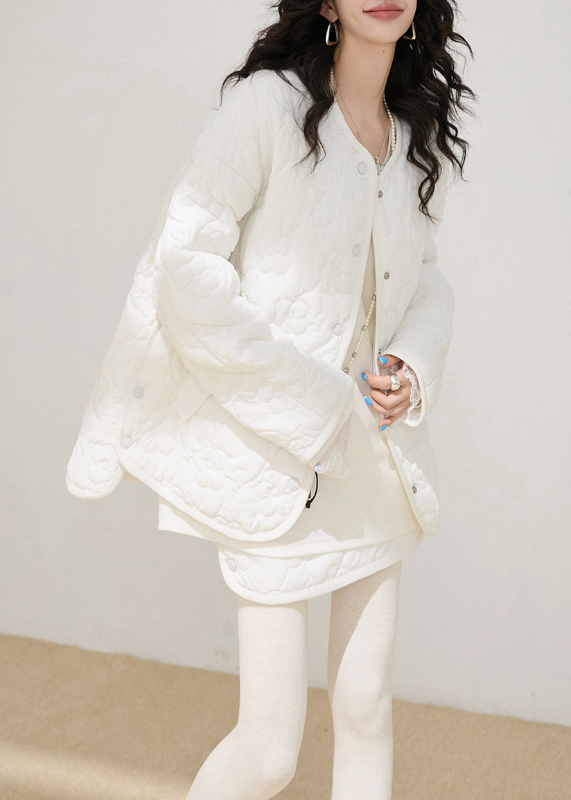 Style White Oversized Embossing Fine Cotton Filled Coats Winter
