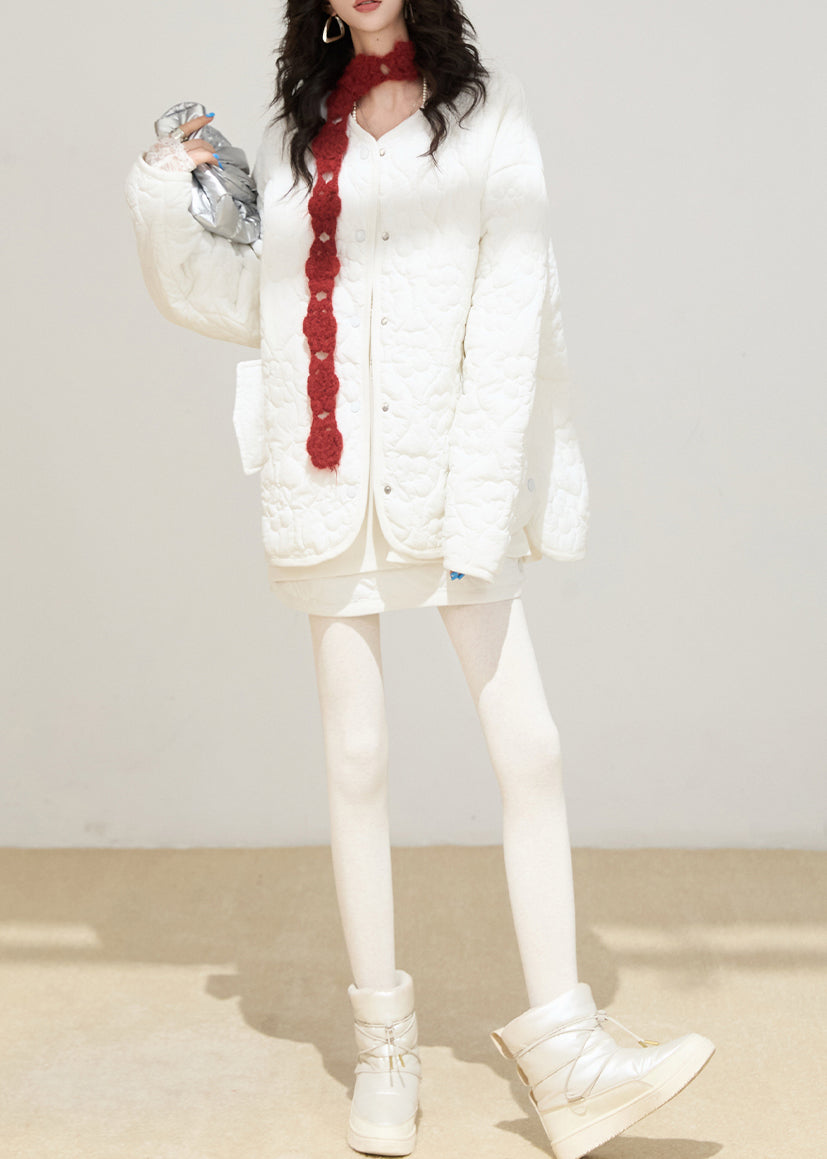 Style White Oversized Embossing Fine Cotton Filled Coats Winter