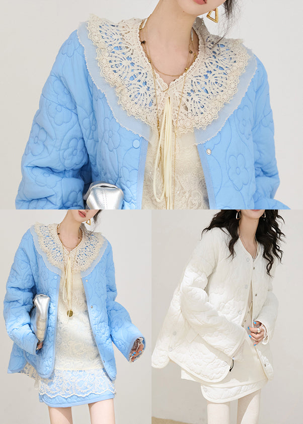 Style White Oversized Embossing Fine Cotton Filled Coats Winter