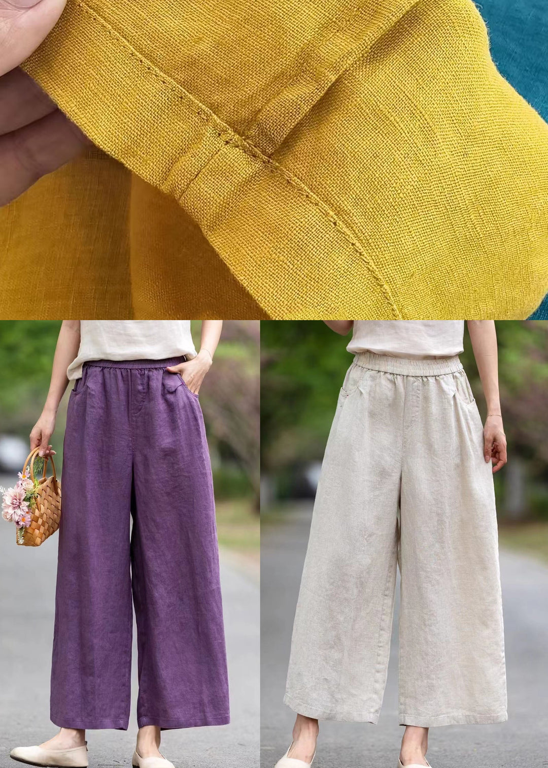 Style White Oversized Pockets Linen Wide Leg Pants Summer