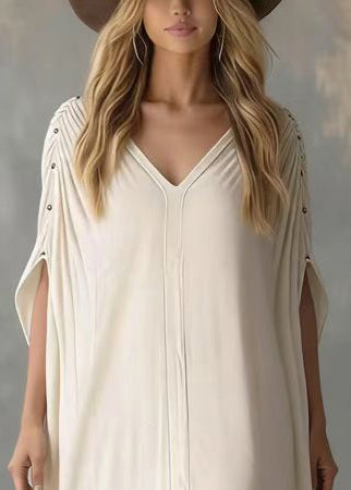 Style White Oversized Wrinkled Cotton Robe Dresses Batwing Sleeve