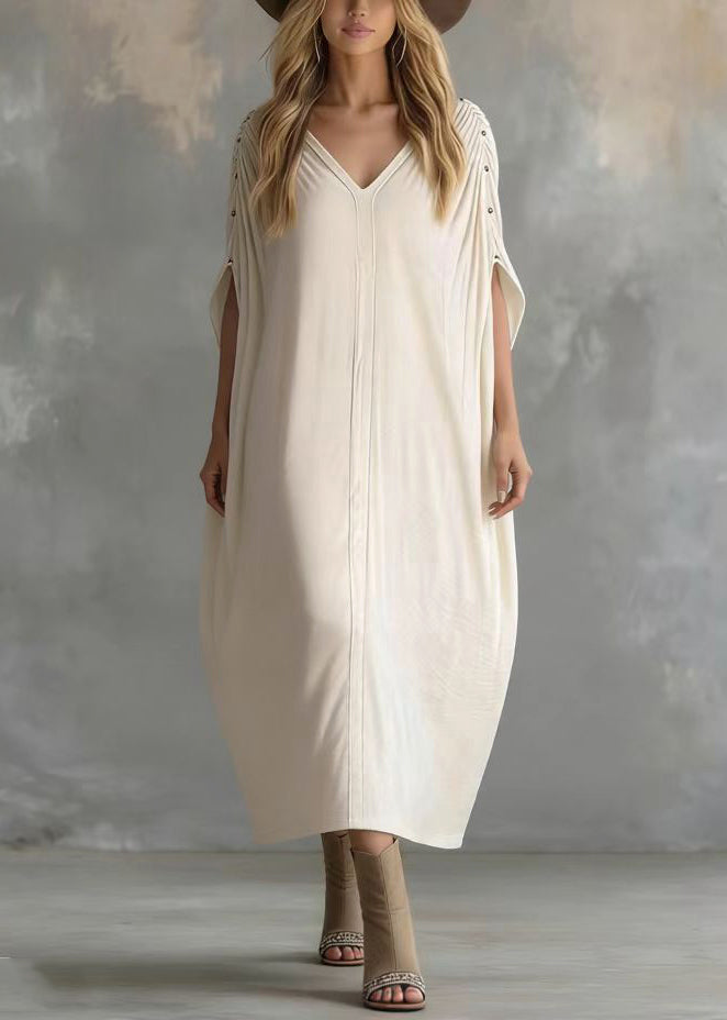 Style White Oversized Wrinkled Cotton Robe Dresses Batwing Sleeve