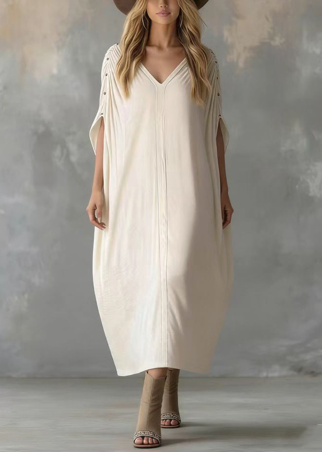 Style White Oversized Wrinkled Cotton Robe Dresses Batwing Sleeve