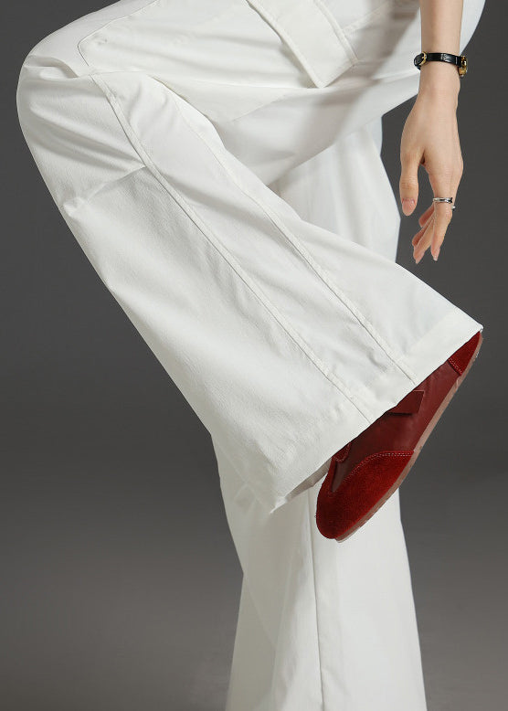 Style White Pockets Drawstring Cotton Pants Fall