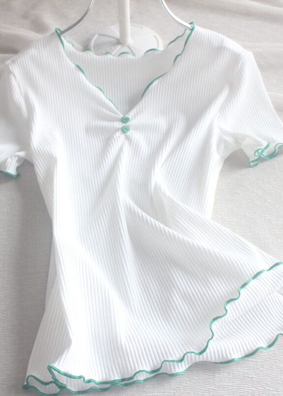 Style White Ruffled Short Sleeve Yoga Top