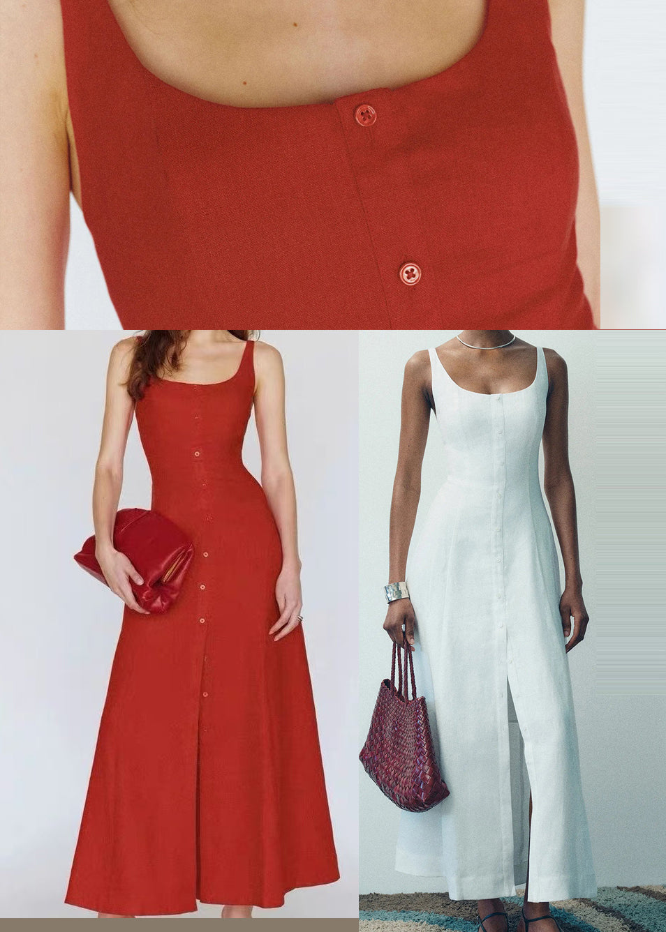 Style White Side Open Silm Fit Cotton A Line Dress Sleeveless