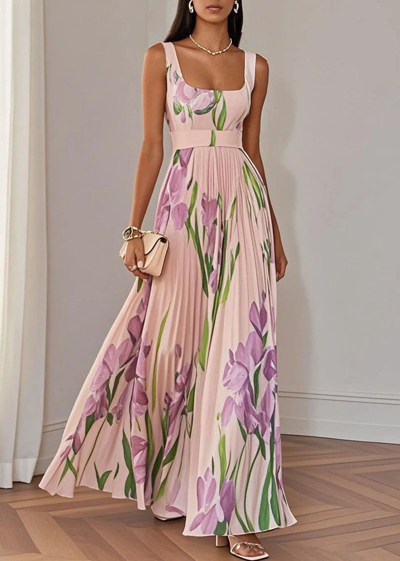 Style White Square Collar Print Patchwork Chiffon Dresses Summer