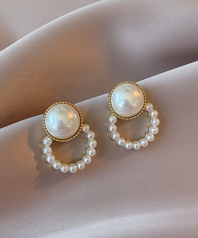 Style White Sterling Silver Pearl Stud Earrings