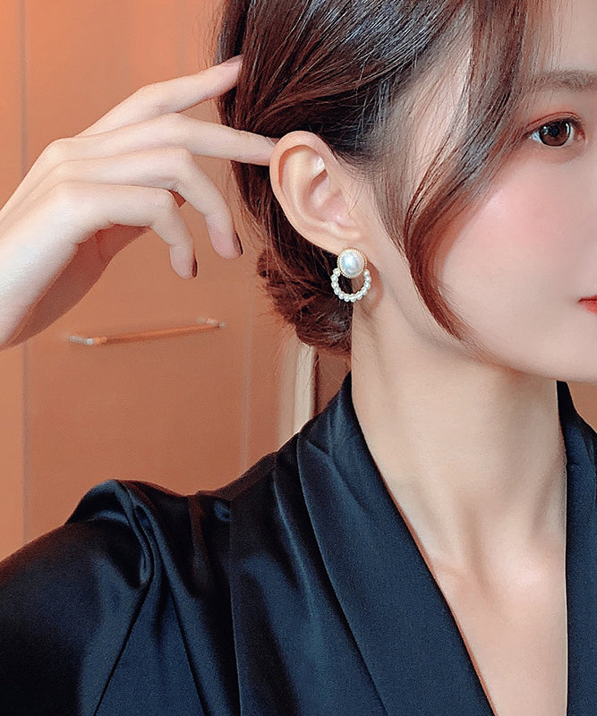 Style White Sterling Silver Pearl Stud Earrings