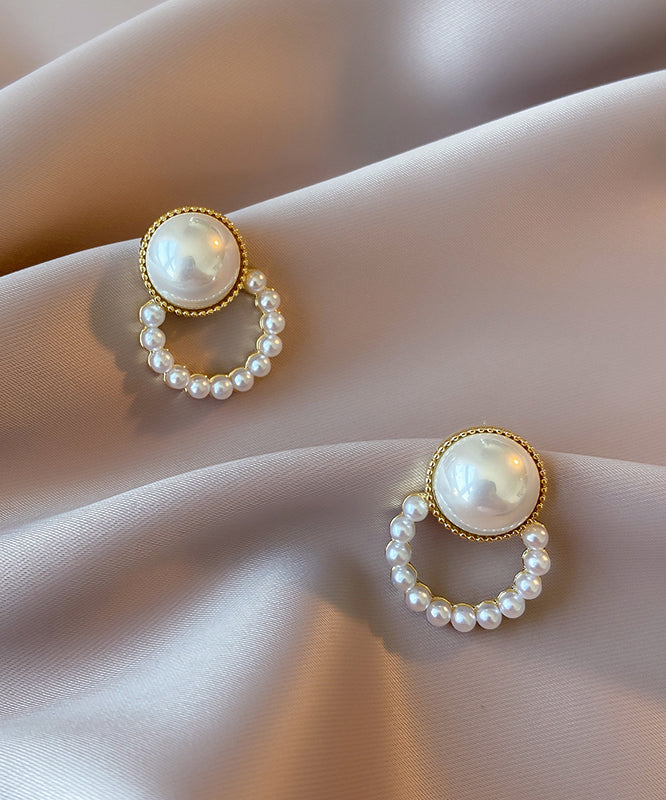 Style White Sterling Silver Pearl Stud Earrings