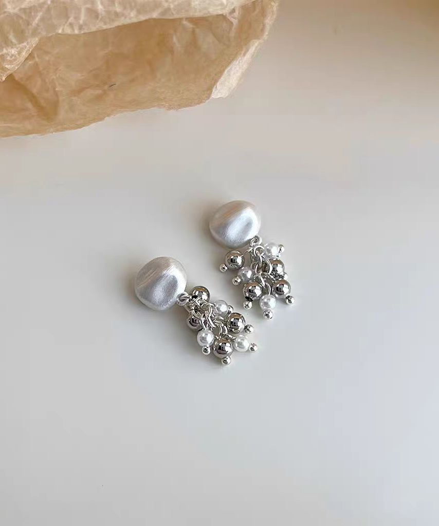 Style White Sterling Silver Pearl Tassel Drop Earrings