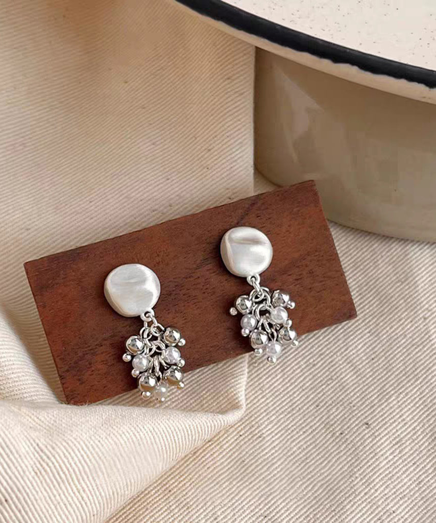 Style White Sterling Silver Pearl Tassel Drop Earrings