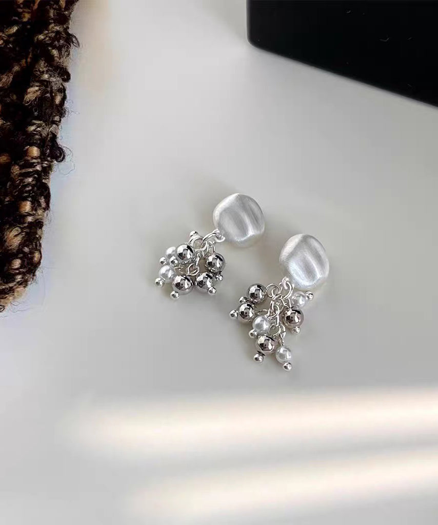 Style White Sterling Silver Pearl Tassel Drop Earrings