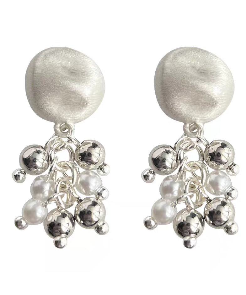 Style White Sterling Silver Pearl Tassel Drop Earrings