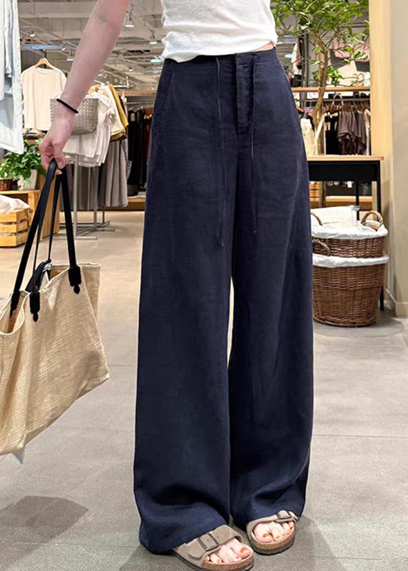 Style White Tie Waist Solid Wide Leg Pants Summer