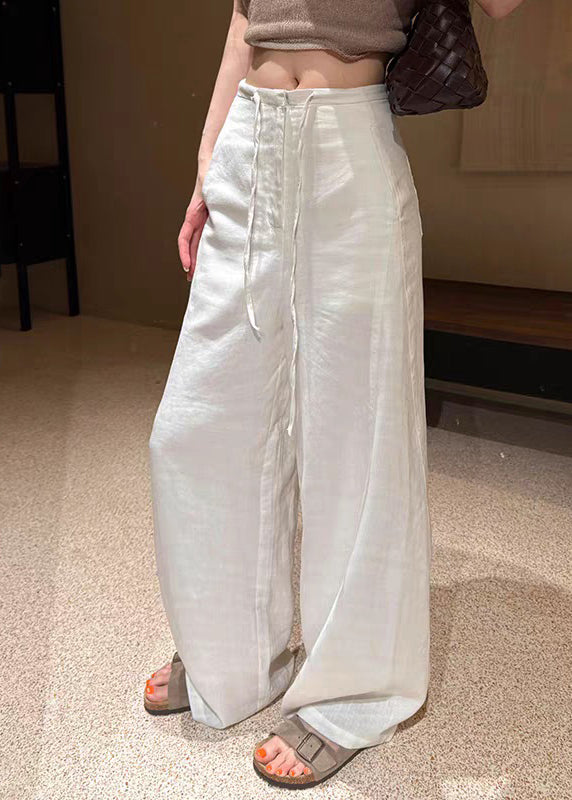 Style White Tie Waist Solid Wide Leg Pants Summer
