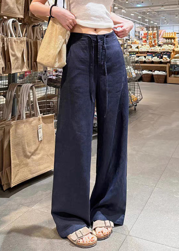 Style White Tie Waist Solid Wide Leg Pants Summer