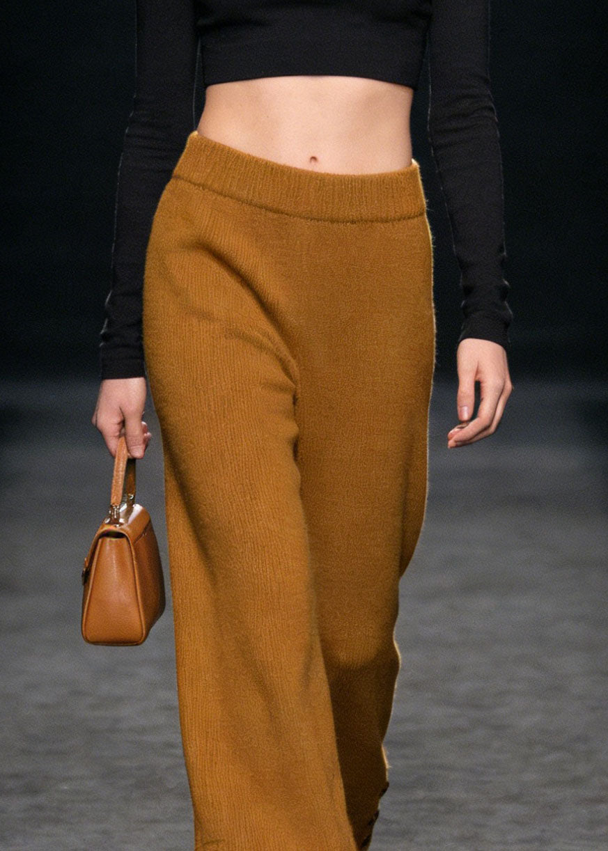 Style Yellow Button High Waist Knit Pants Spring - Omychic