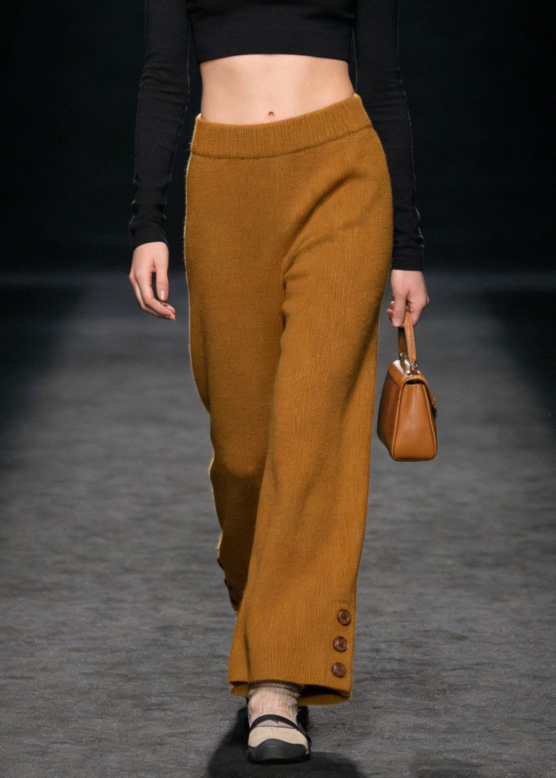 Style Yellow Button High Waist Knit Pants Spring - Omychic