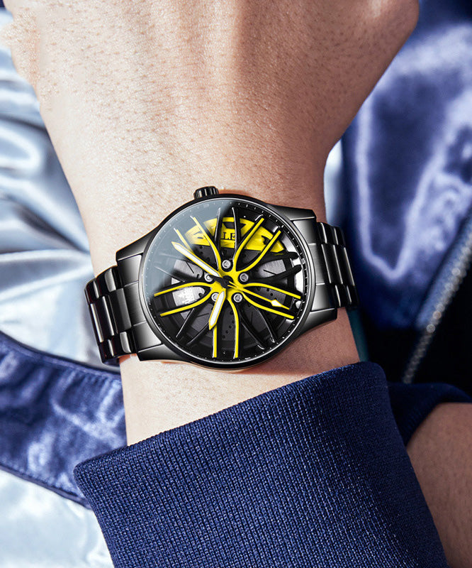 Style Yellow Stainless Steel Quartz Movement Waterproof Watch