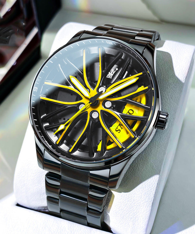 Style Yellow Stainless Steel Quartz Movement Waterproof Watch