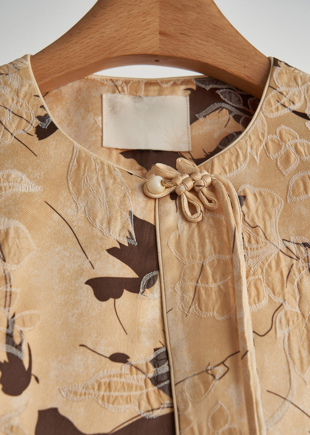 Style Yellow Tasseled Jacquard Silk Coats Fall