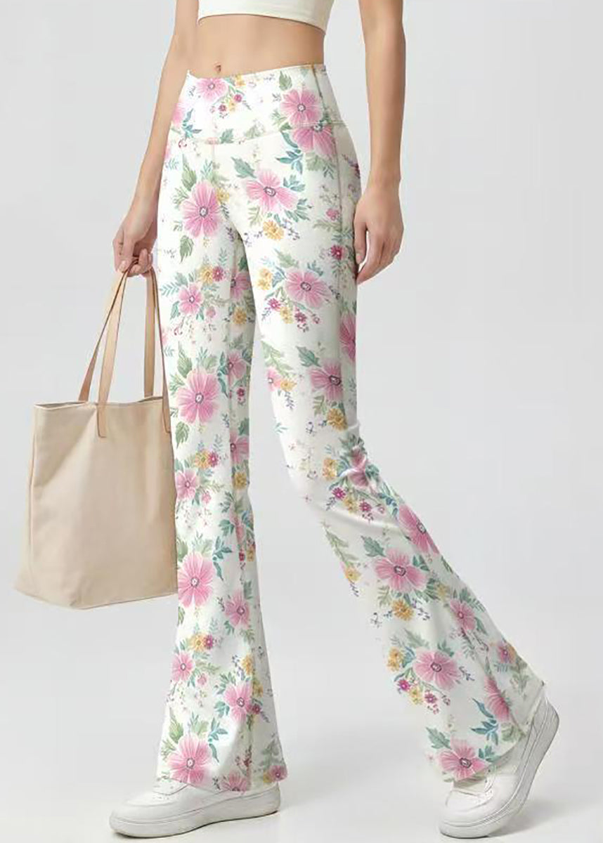 Styling White Floral Print High Waist Butt Scrunch Flare Yoga Pants
