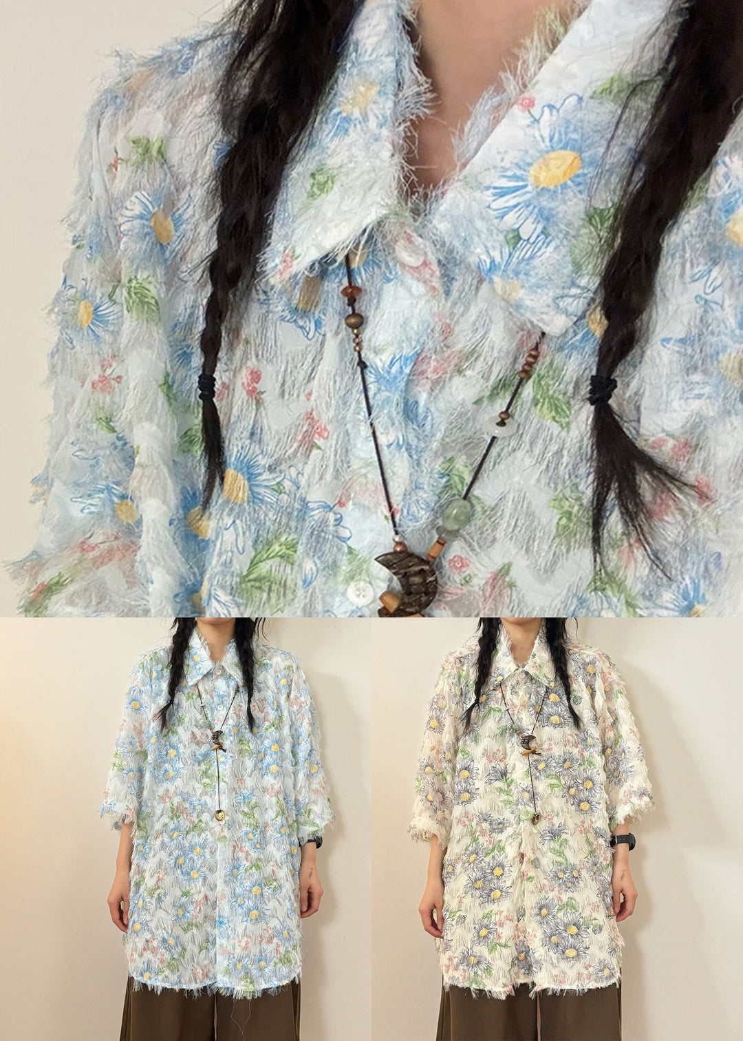 Stylish Apricot Peter Pan Collar Sunflower Cotton Shirt Tops Summer