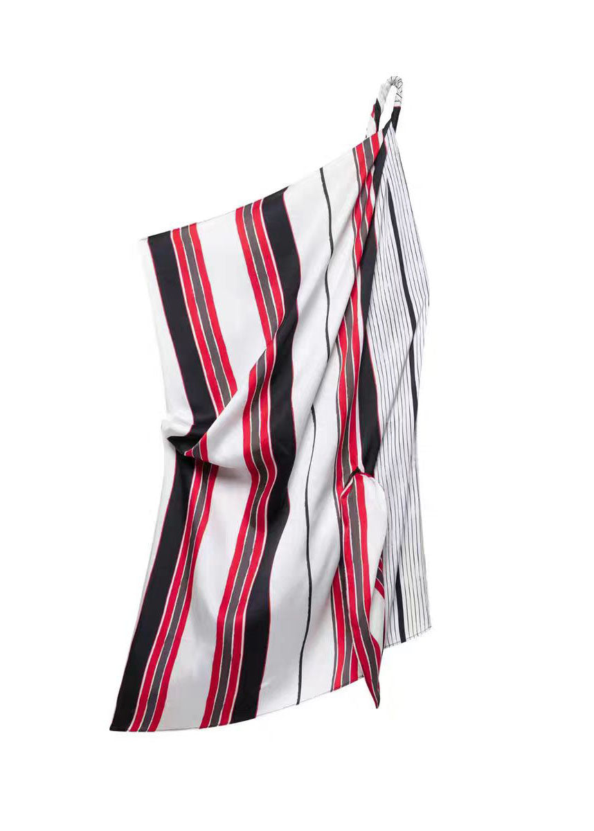 Stylish Asymmetrical Design Striped Silk Two Pieces Set Summer
