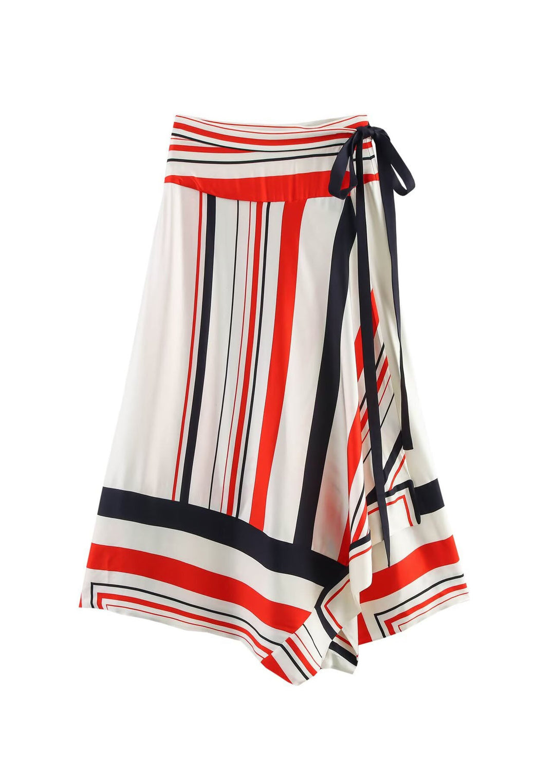Stylish Asymmetrical Design Striped Silk Two Pieces Set Summer