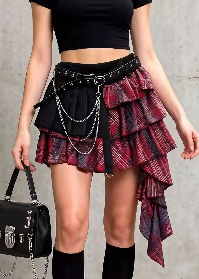 Stylish Asymmetrical Plaid Patchwork Cotton Skirt Summer - Omychic
