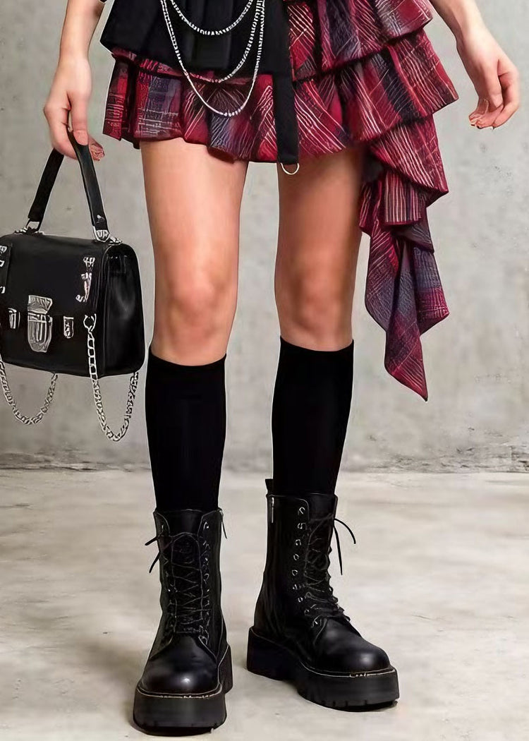 Stylish Asymmetrical Plaid Patchwork Cotton Skirt Summer - Omychic