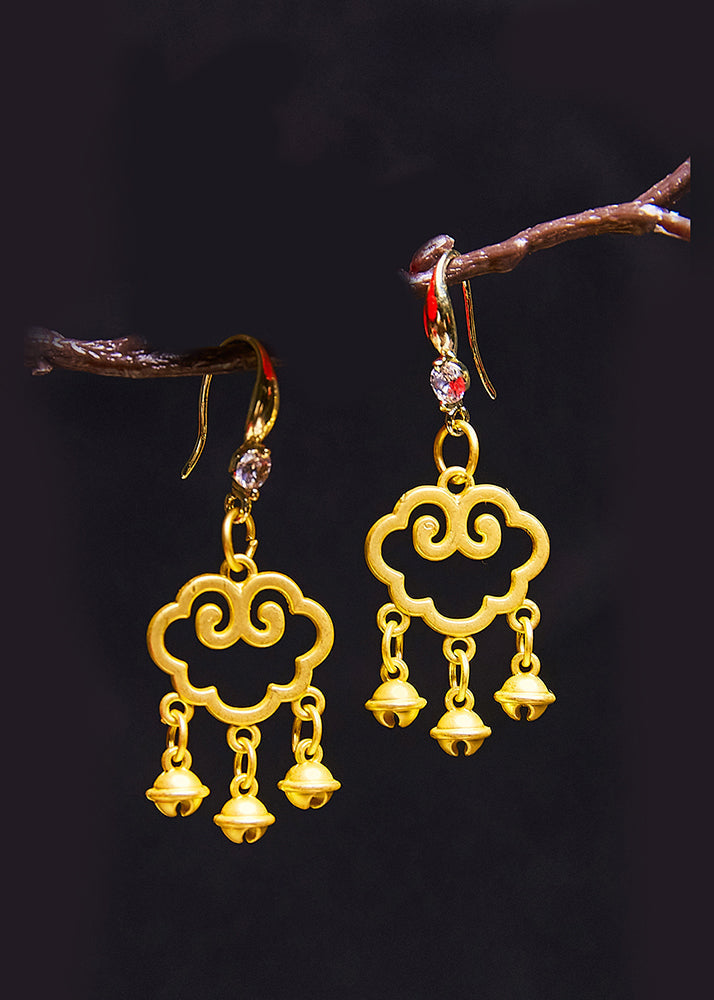 Stylish Auspicious Clouds Small Bell 14K Gold Drop Earrings - Omychic