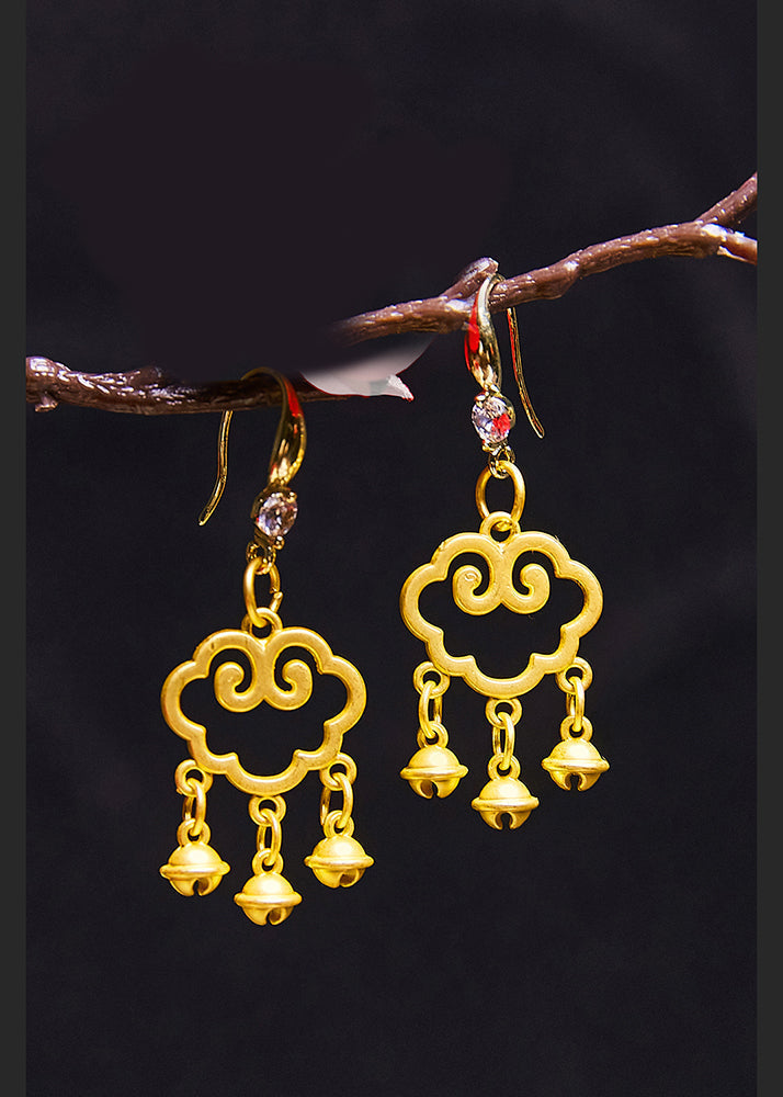 Stylish Auspicious Clouds Small Bell 14K Gold Drop Earrings - Omychic