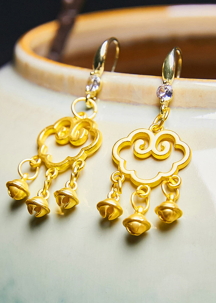 Stylish Auspicious Clouds Small Bell 14K Gold Drop Earrings - Omychic