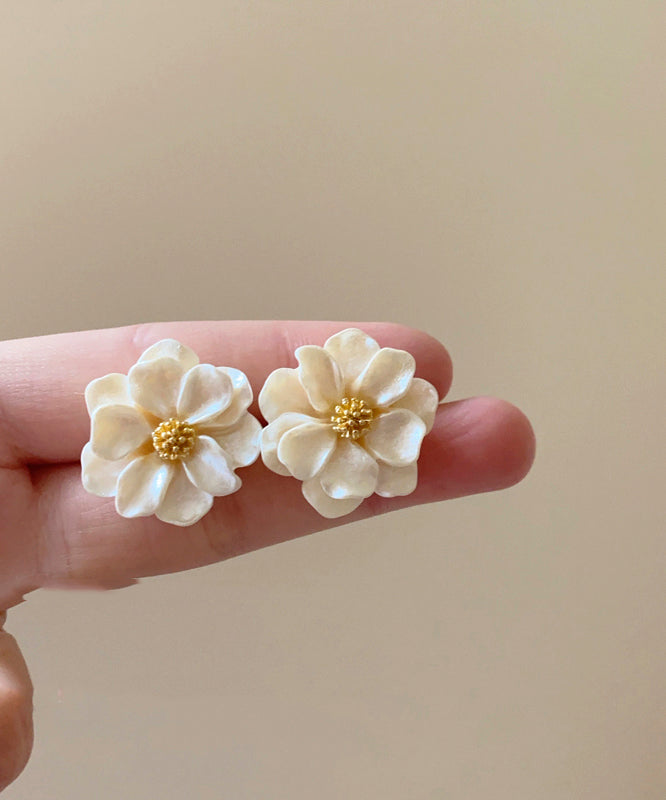 Stylish Beige Copper Alloy Acrylic Floral Stud Earrings
