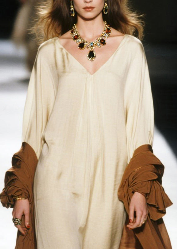 Stylish Beige Oversized Patchwork Exra Large Hem Cotton Party Dress