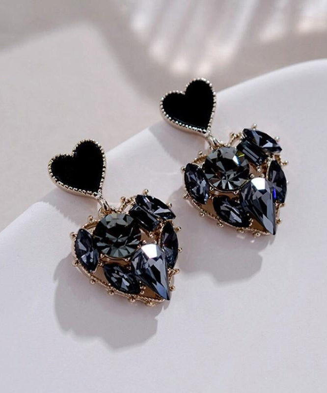 Stylish Black Alloy Love Zircon Drop Earrings