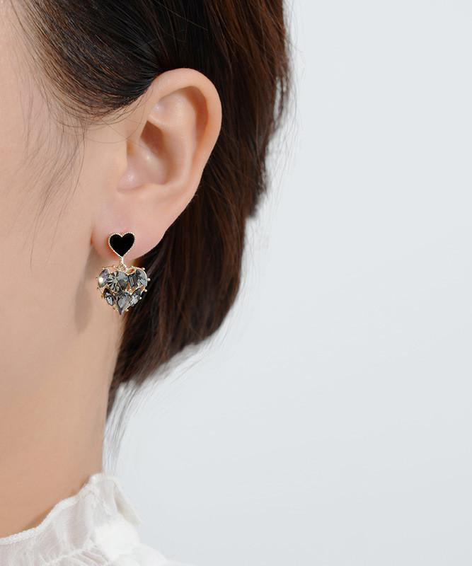 Stylish Black Alloy Love Zircon Drop Earrings