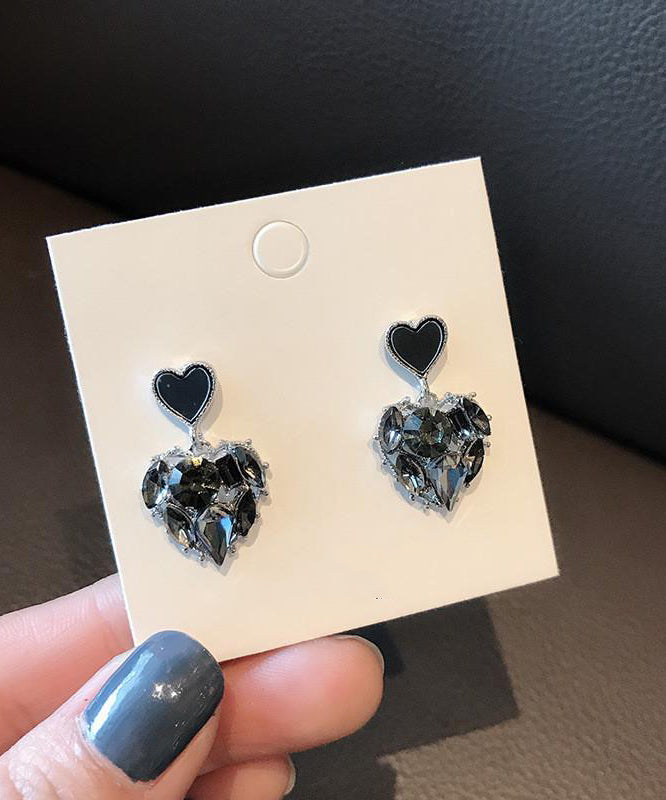 Stylish Black Alloy Love Zircon Drop Earrings