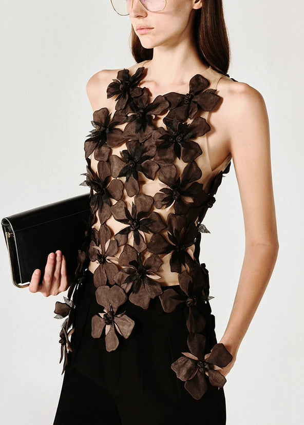Stylish Black Asymmetrical Patchwork Tulle Tank Sleeveless