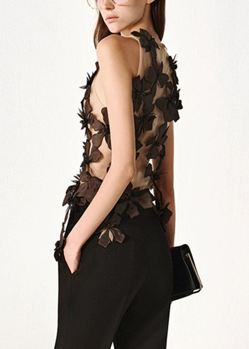Stylish Black Asymmetrical Patchwork Tulle Tank Sleeveless