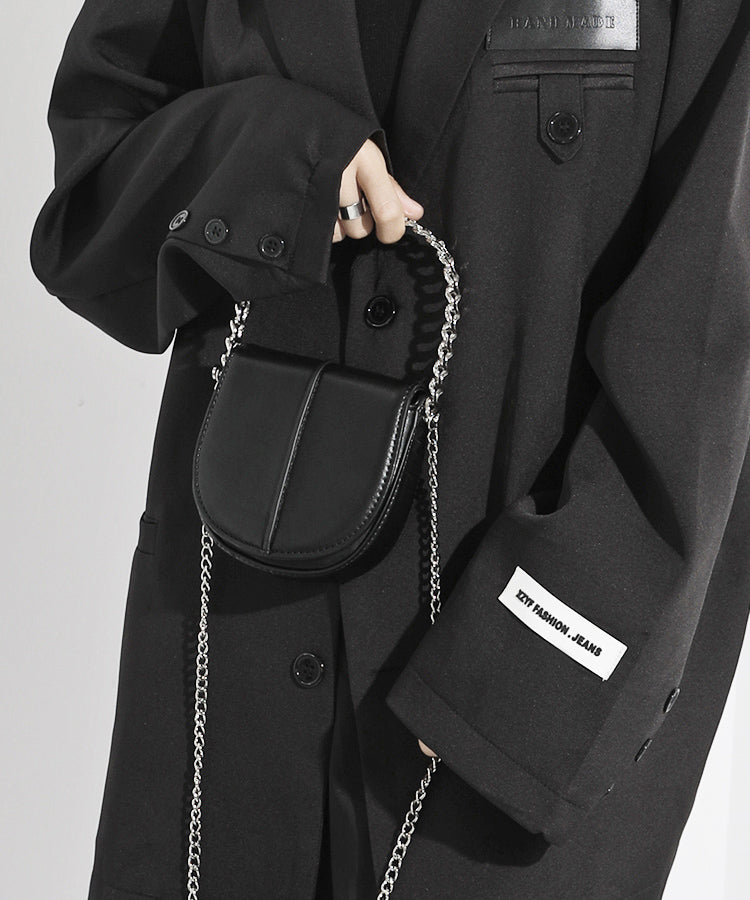 Stylish Black CrossBody Faux Leather Mini Chain Linked Bag
