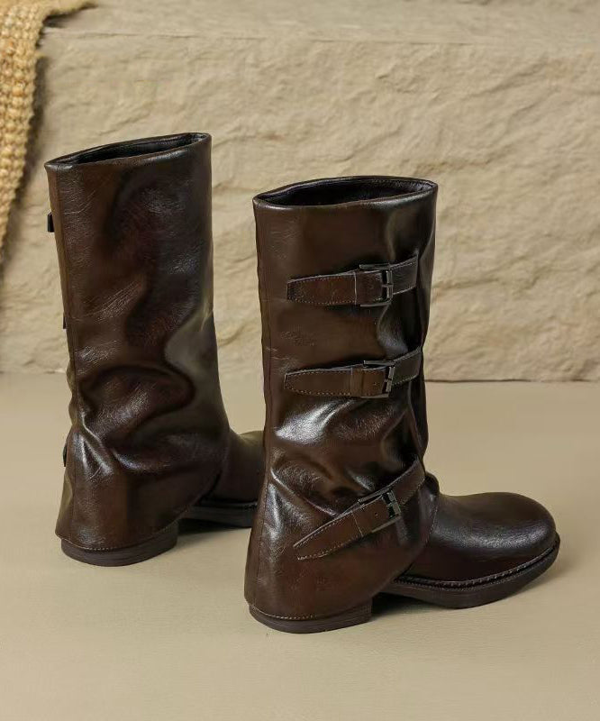 Stylish Black Faux Leather Splicing Chunky Boots