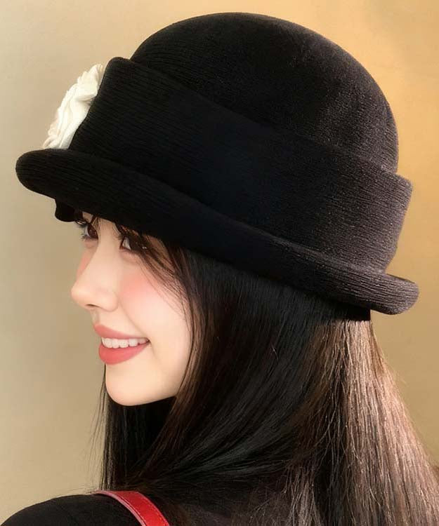 Stylish Black Floral Versatile Knit Beret Hat