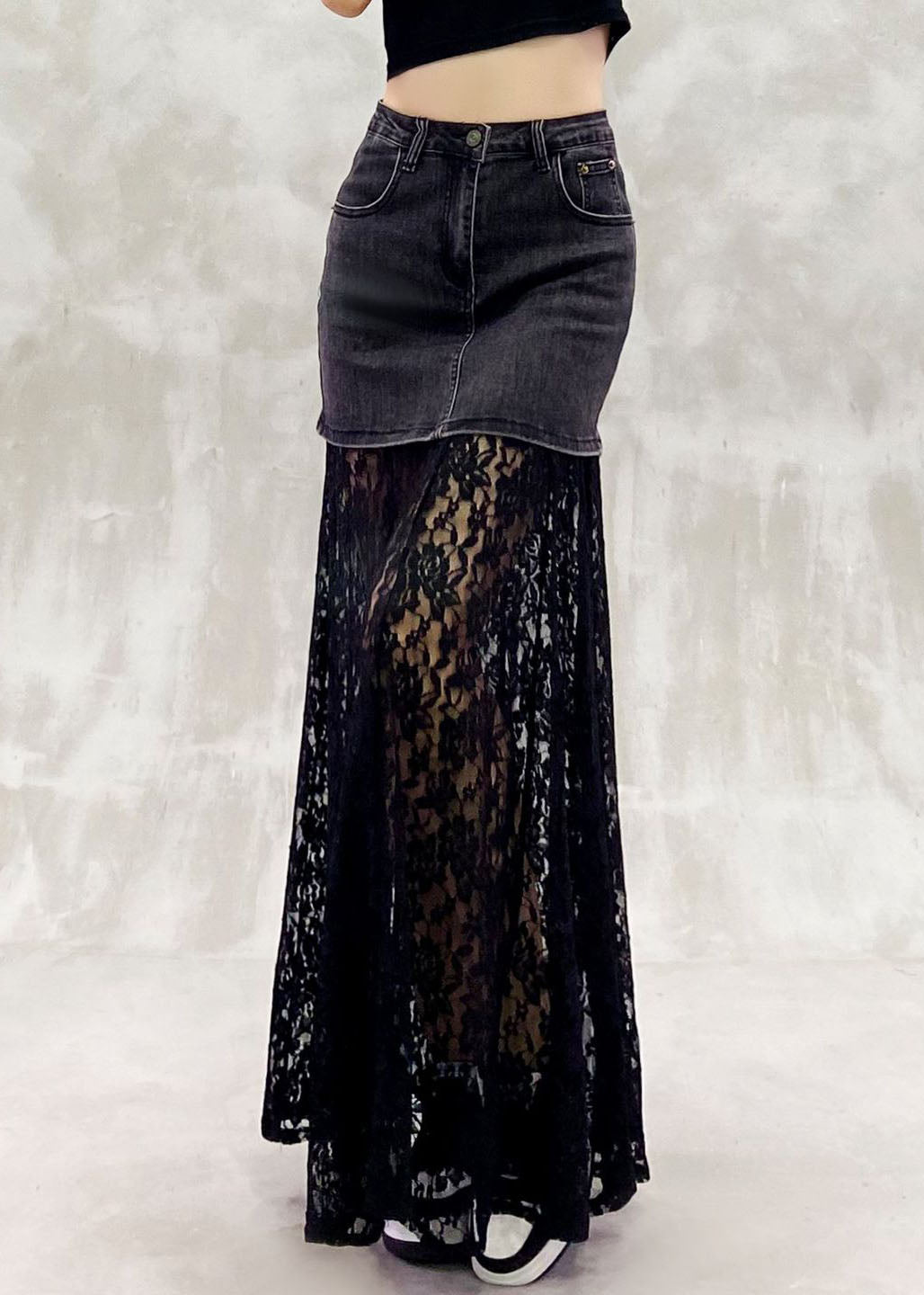 Stylish Black Hollow Out Patchwork Lace Maxi Skirts Summer