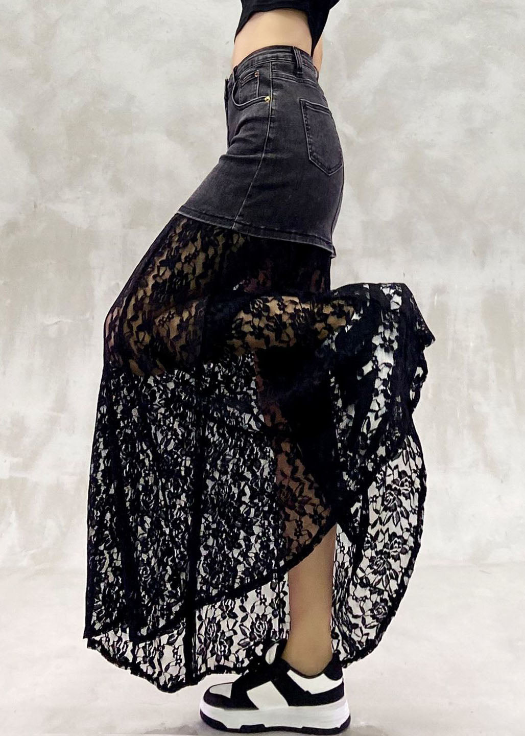 Stylish Black Hollow Out Patchwork Lace Maxi Skirts Summer