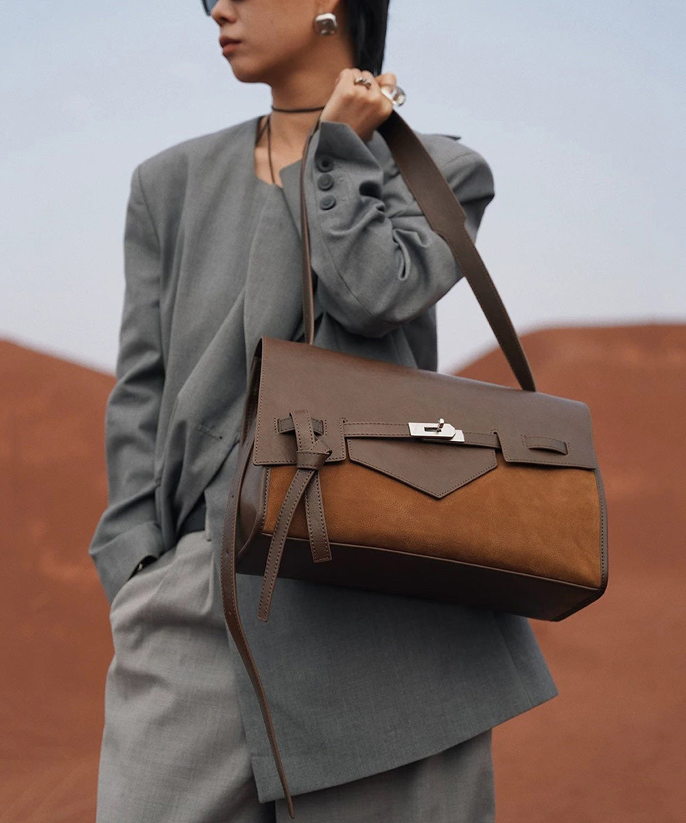 Stylish Black Large Capacity Calf Leather Shoulder Bag