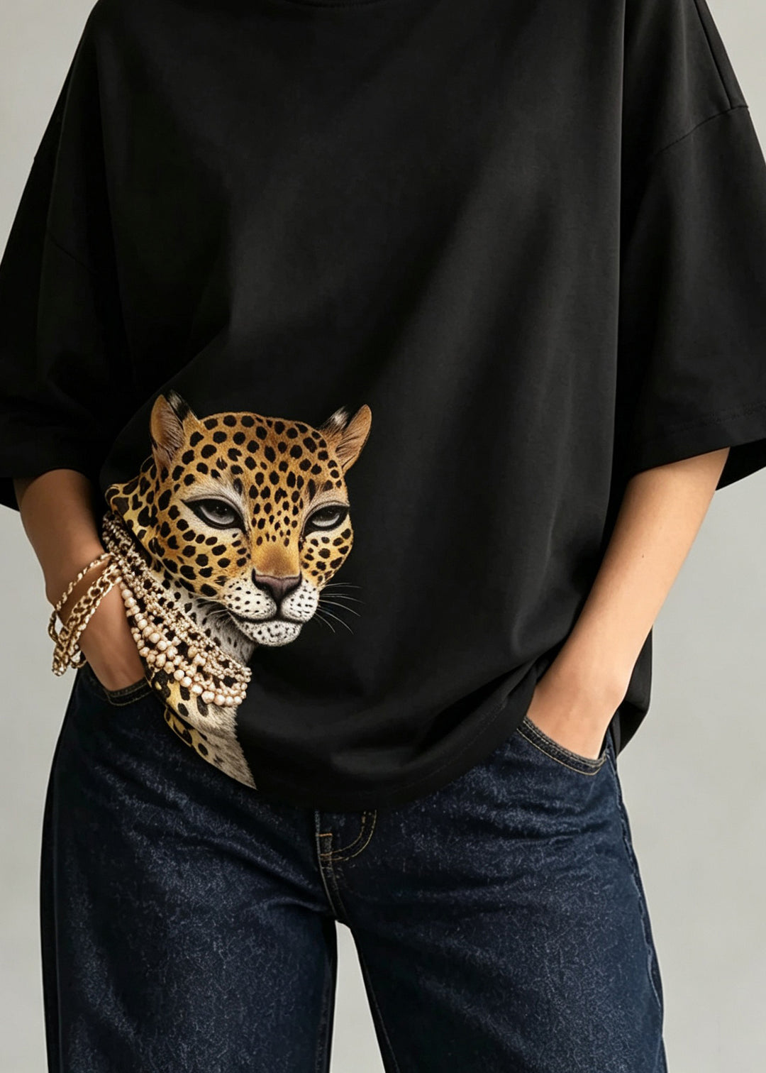 Stylish Black O Neck Print Cotton T Shirt Top Summer