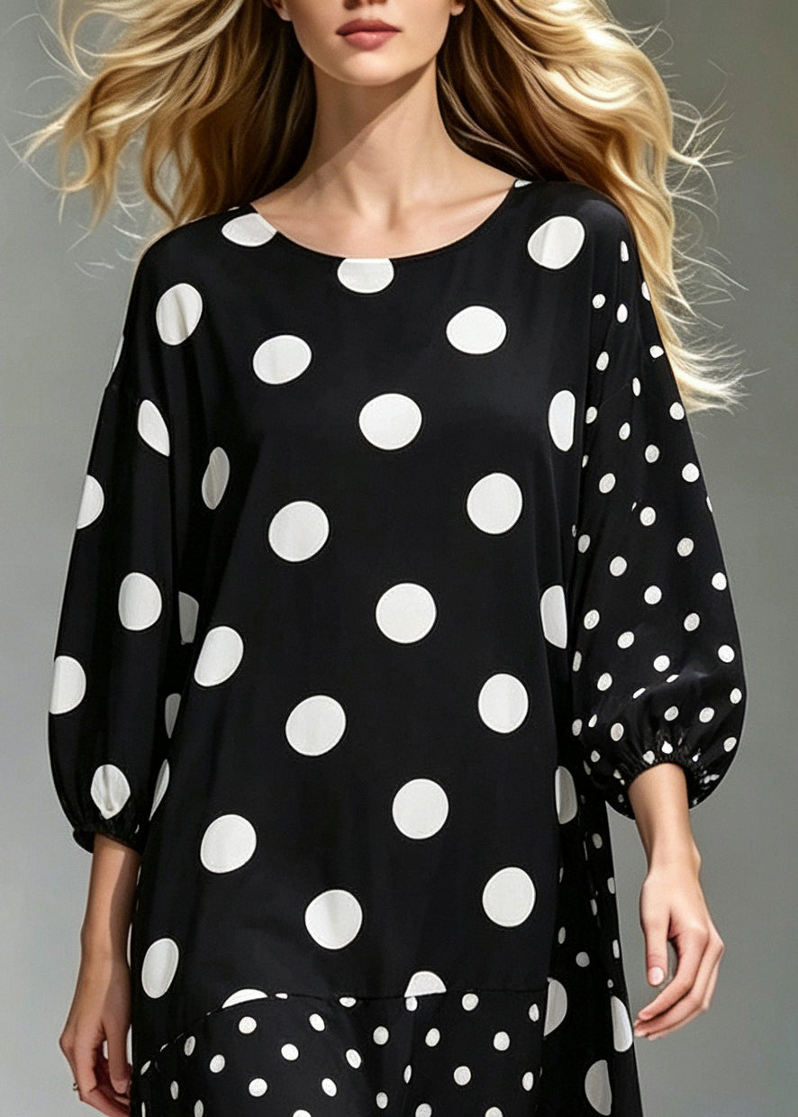 Stylish Black Oversized Print Maxi Dress Bracelet Sleeve